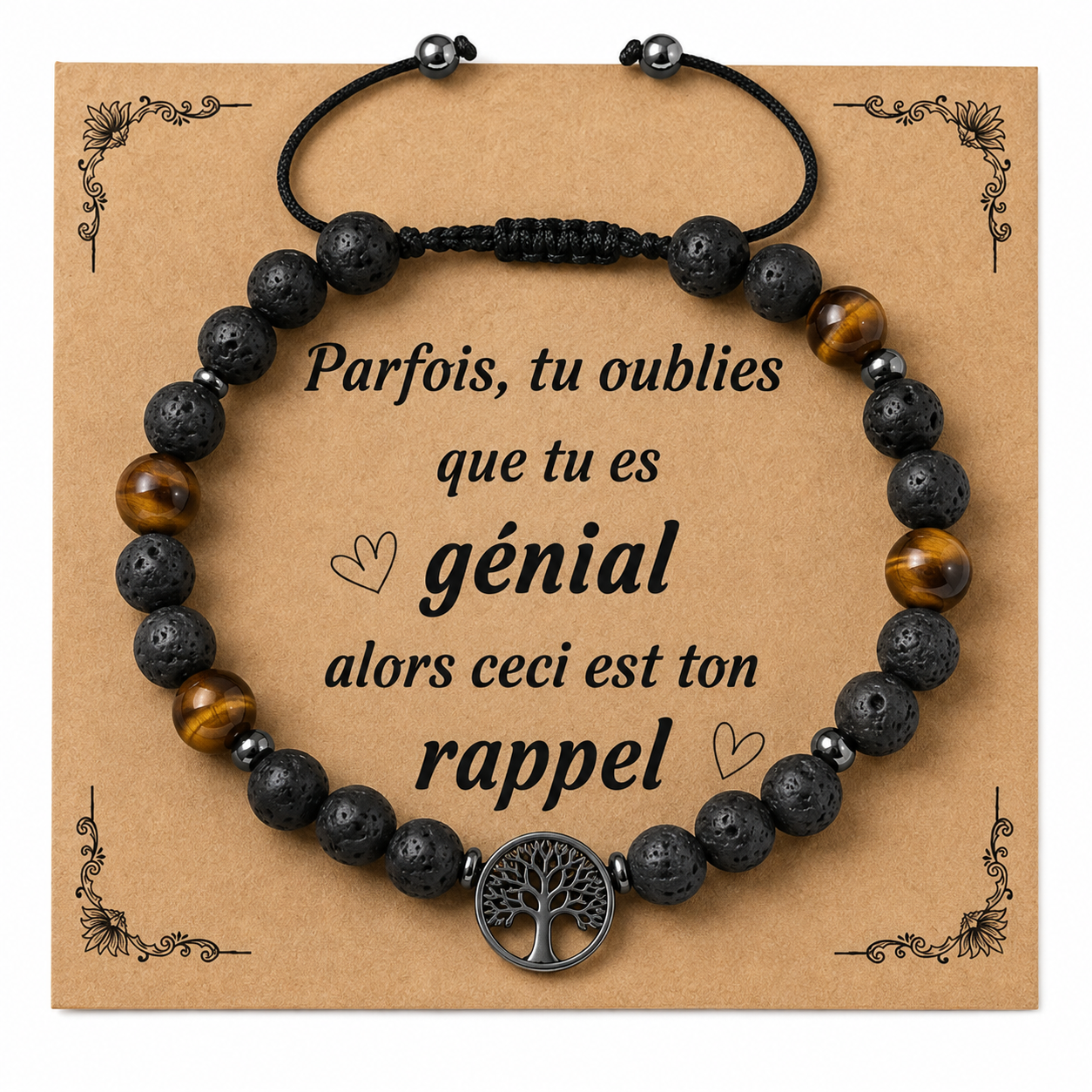 Bracelet réglable pour homme en pierres naturelles avec pendentif « Arbre de vie » — Un cadeau inspirant