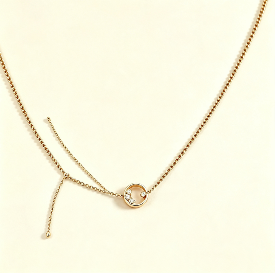 Collier Fin Cercle & Étoile en Argent 925 Plaqué Or | Pendentif Zircon Réglable
