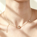 Collier Fin Cercle & Étoile en Argent 925 Plaqué Or | Pendentif Zircon Réglable