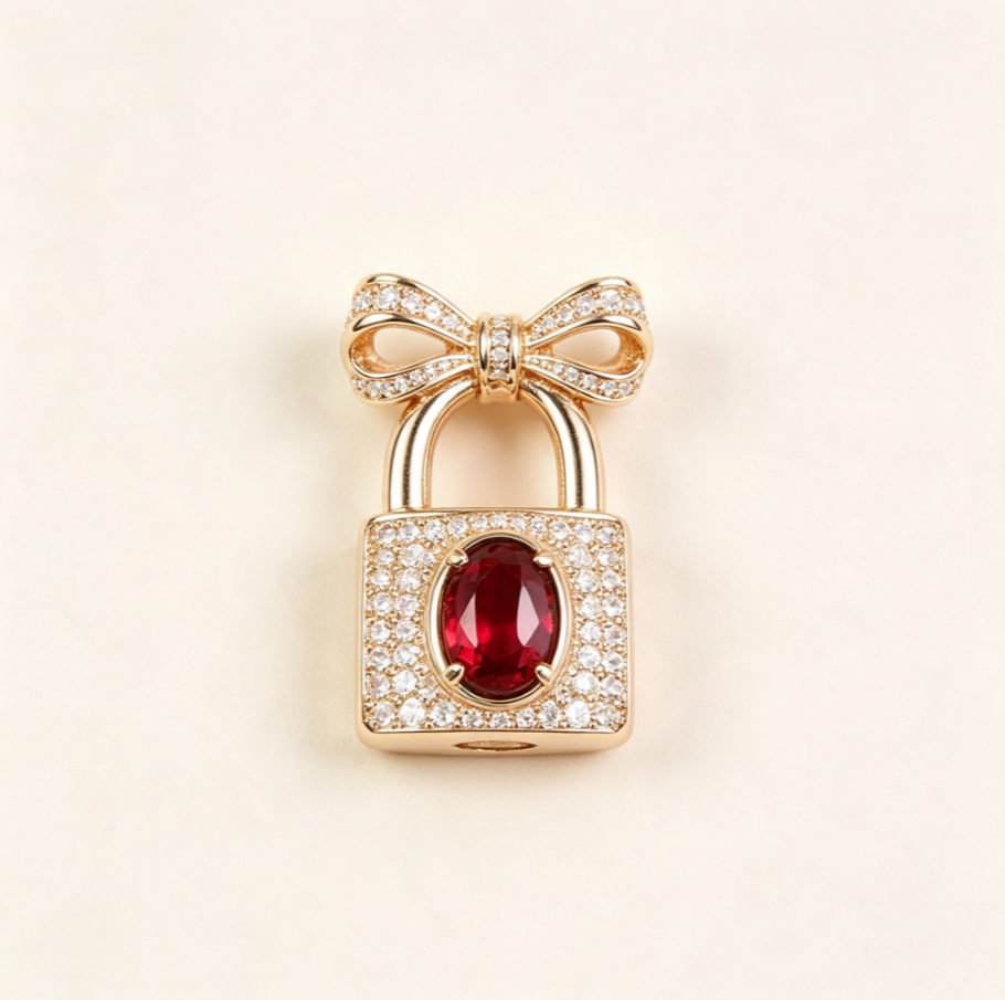 Collier Pendentif Cadenas‑Noeud Rubis en Argent 925 Plaqué Or | Chaîne Fine Réglable