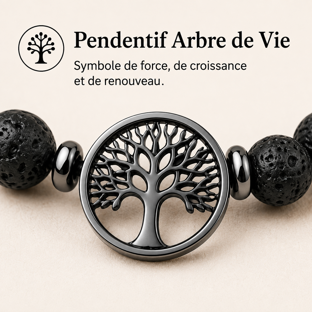 Bracelet réglable pour homme en pierres naturelles avec pendentif « Arbre de vie » — Un cadeau inspirant
