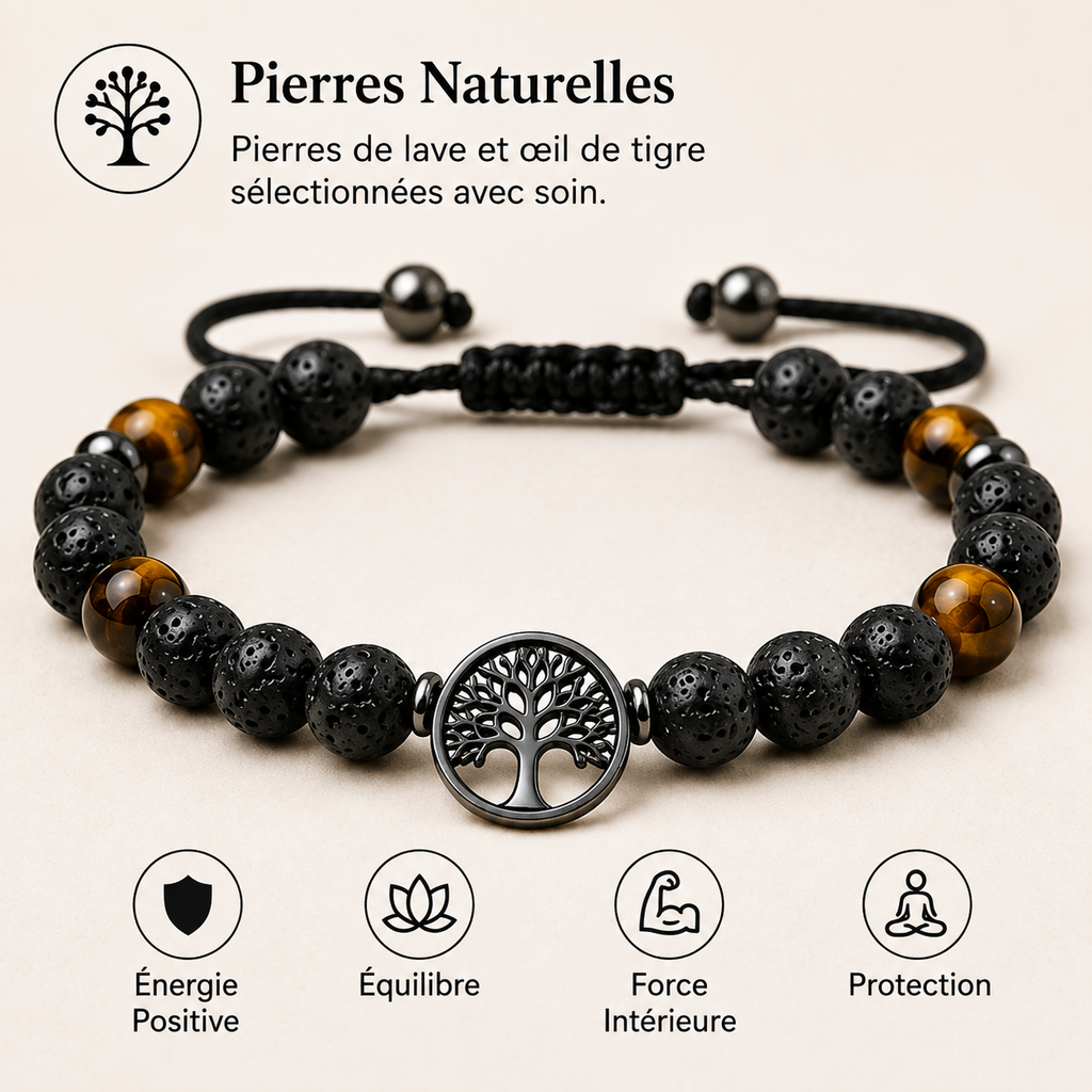 Bracelet réglable pour homme en pierres naturelles avec pendentif « Arbre de vie » — Un cadeau inspirant