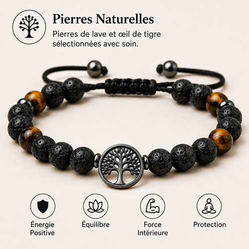 Bracelet réglable pour homme en pierres naturelles avec pendentif « Arbre de vie » — Un cadeau inspirant